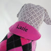 Pink and Black Argyle Dog Coat with Personalized Collar