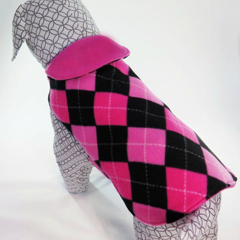 Pink and Black Argyle Print Dog Coat